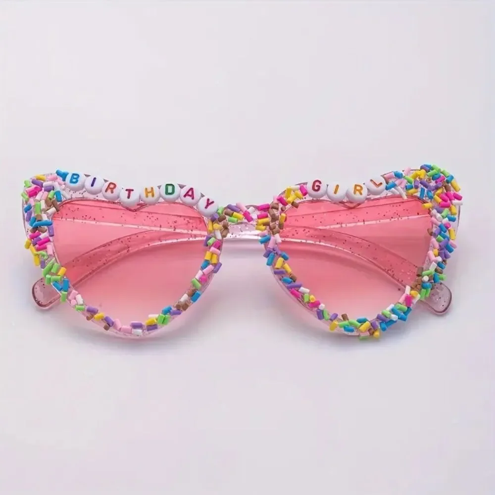 Birthday Girl Heart Shaped Pink Shaded Sunglasses